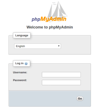 Image de la page d'accès PhpMyAdmin.
