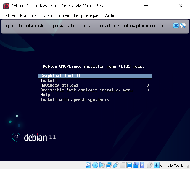 machine virtuelle Graphique installation de Debian