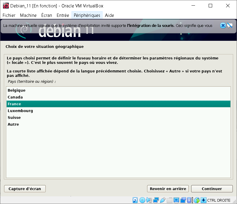 machine virtuelle Debian avec la langue française