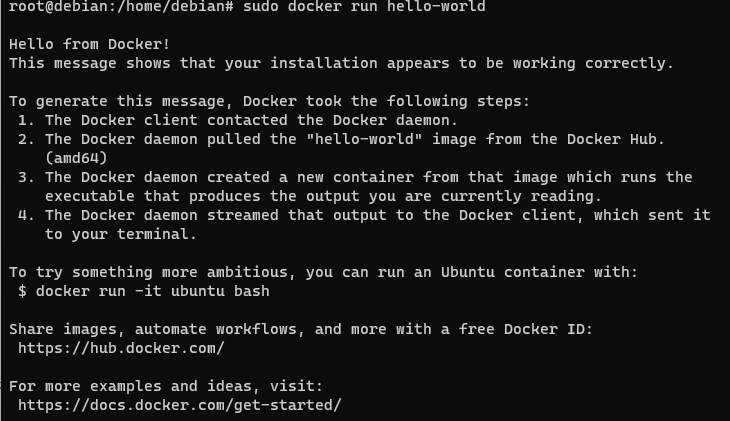 Docker installation Debian Hello World