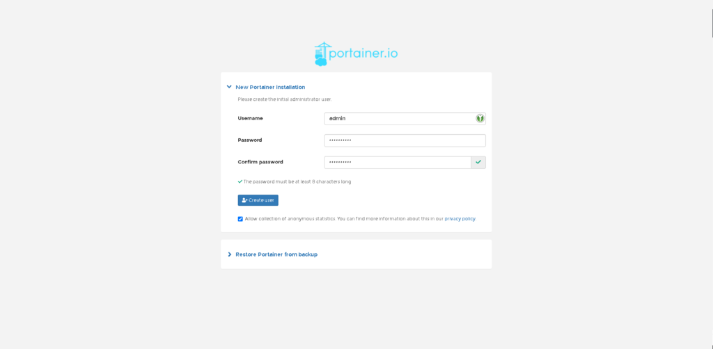 Portainer.io first install
