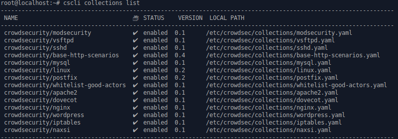 Installer Crowdsec pour Apache - CrowdSec collections list