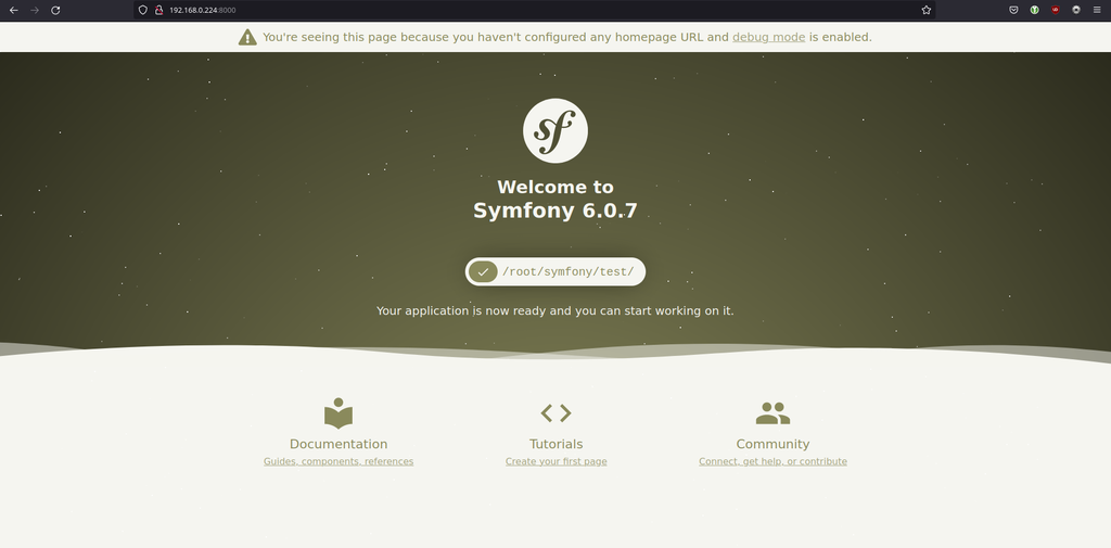 Li'interface web du nouveau projet Symfony 6