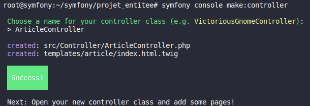 symfony 6 créer une entité et son controller