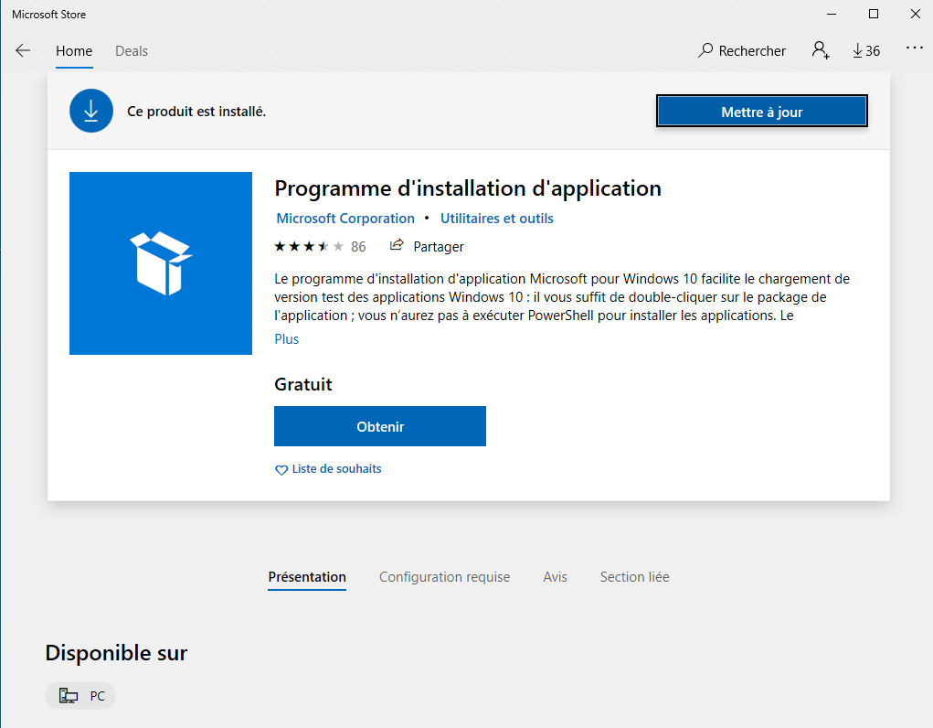 Installer Winget sur Windows : Application Winget du Microsoft Store