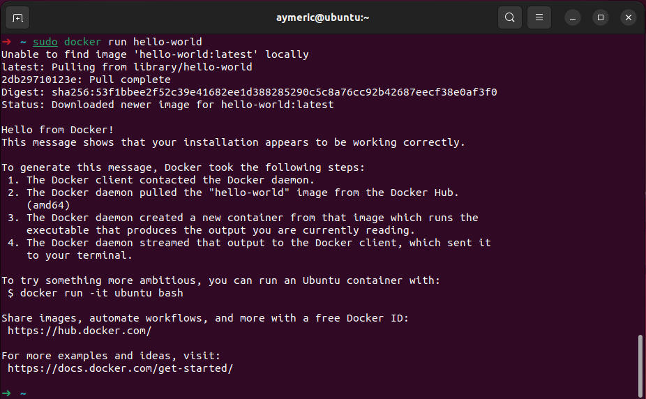 Installer Docker sur Ubuntu - Vérification installation