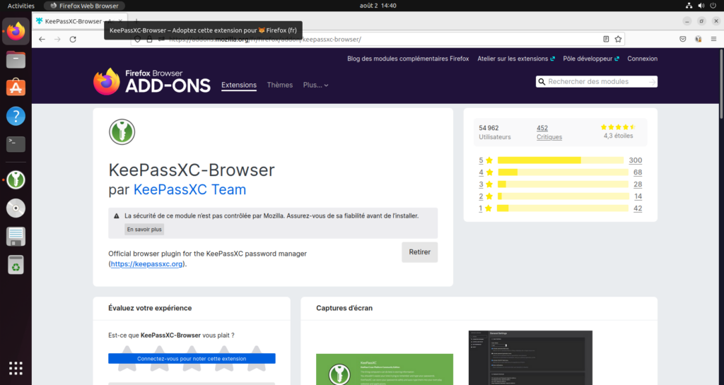 Installer l'extension KeepassXC sur Firefox