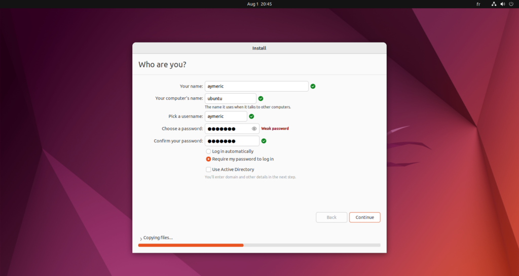 Ubuntu - Configuration du compte utilisateur