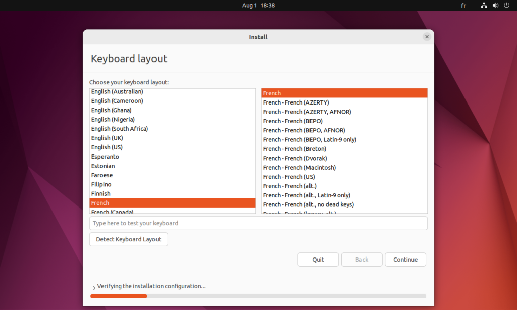 Installer Ubuntu sur VMware - Configuration du clavier