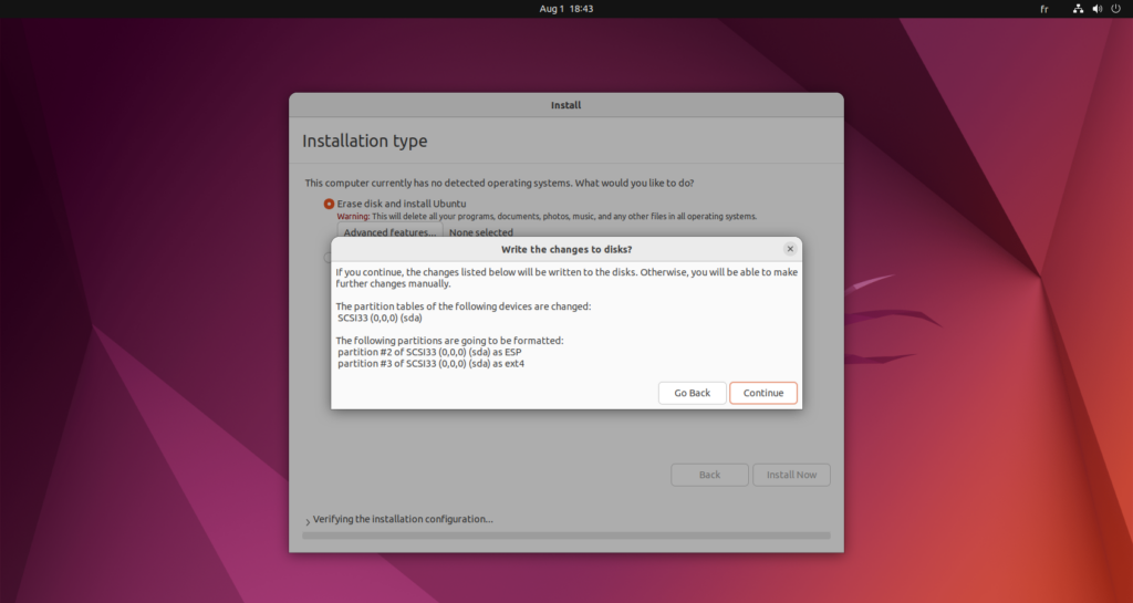 Ubuntu confirmation du partitionnement