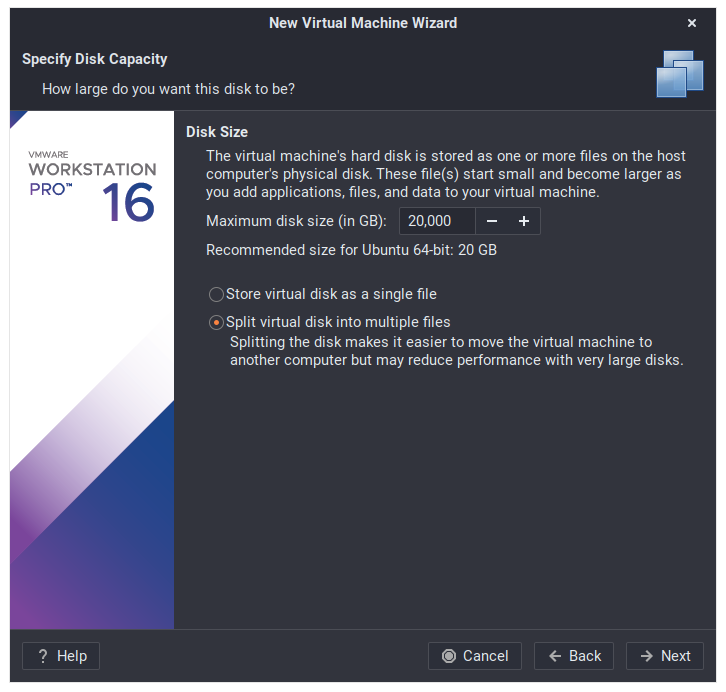 Installer Ubuntu sur VMware - Gestion du disque